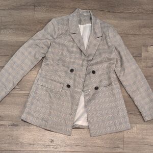 Gray Plaid Double-Breasted Blazer